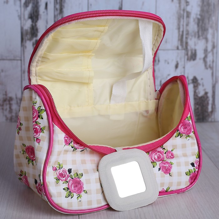 Косметичка-сумочка «Розы», отдел на молнии, с зеркалом, цвет бежевый