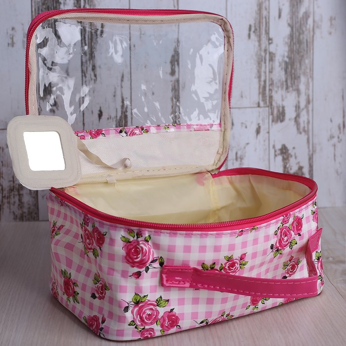 Косметичка-сундук «Розы», отдел на молнии, цвет розовый