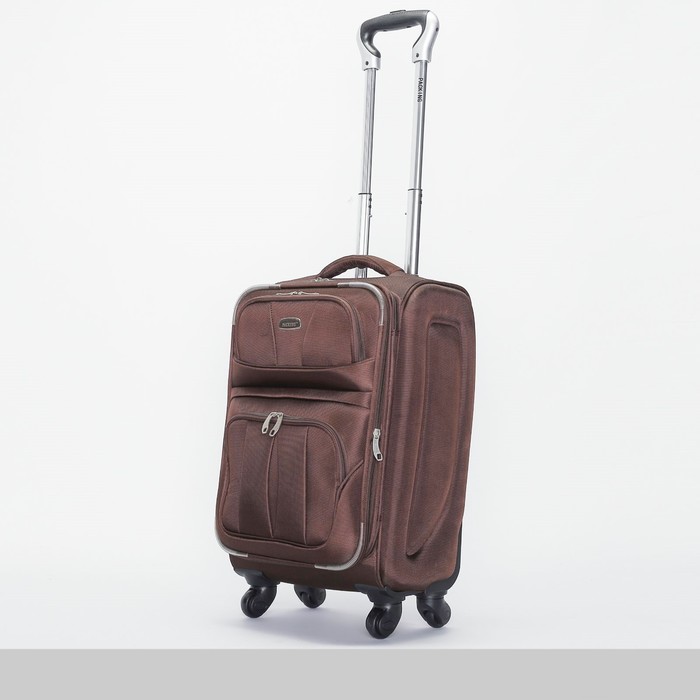 Чемодан малый с расширением, 20", 40 л, 1 отдел, 2 наружных кармана, 4 колеса, цвет коричневый