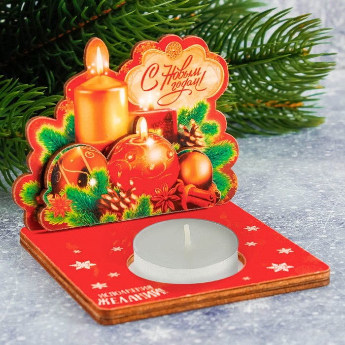 Деревянный подсвечник "С Новым годом", МИКС