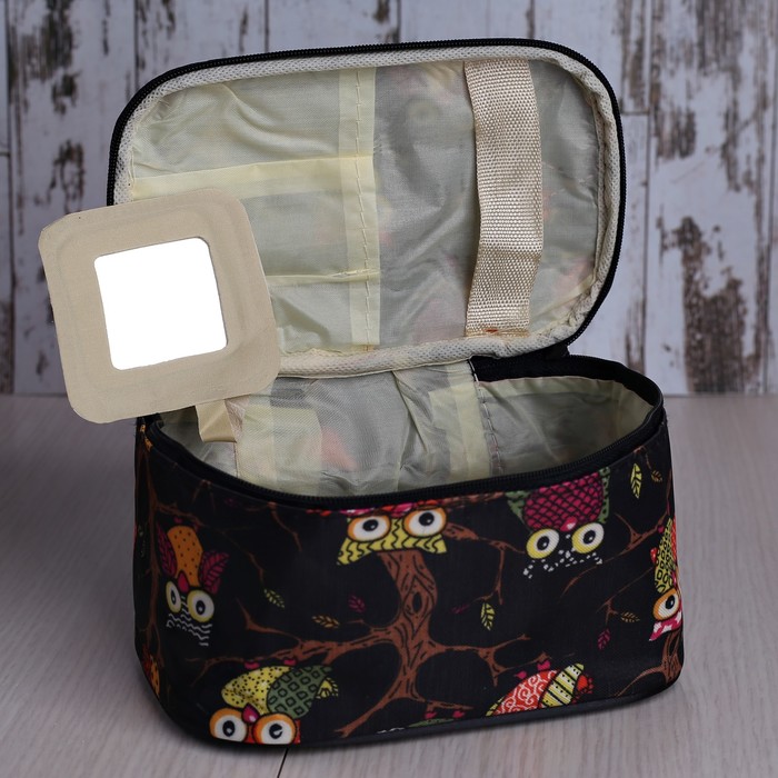 Косметичка-сундук «Совы», отдел на молнии, цвет чёрный