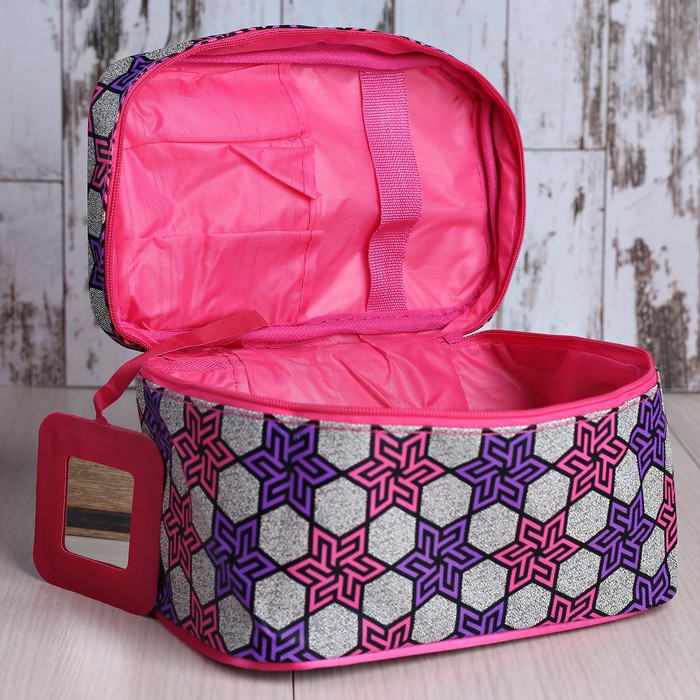 Косметичка-сундук «Узор», отдел на молнии, цвет малиновый/фиолетовый
