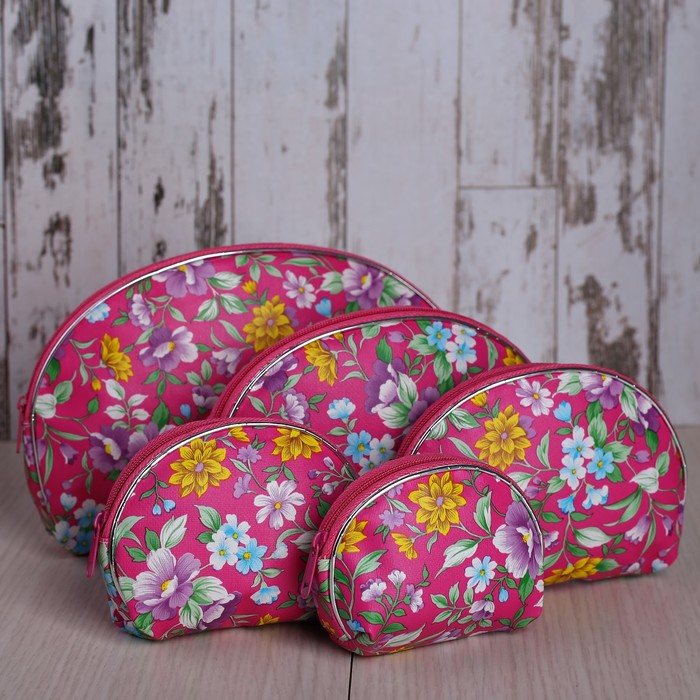 Набор косметичек 5 в 1 «Цветы», отдел на молнии, цвет малиновый
