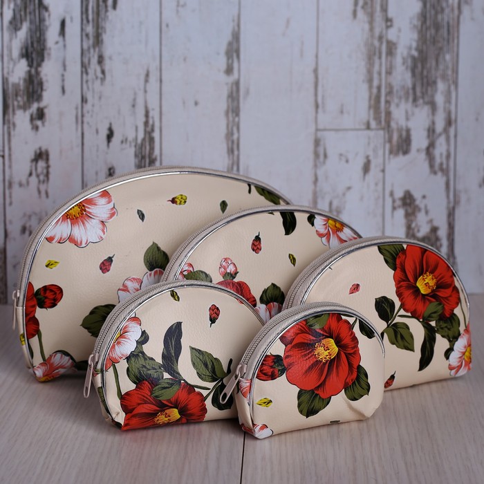 Набор косметичек полуовальных 5 в 1 «Букет», отдел на молнии, цвет бежевый