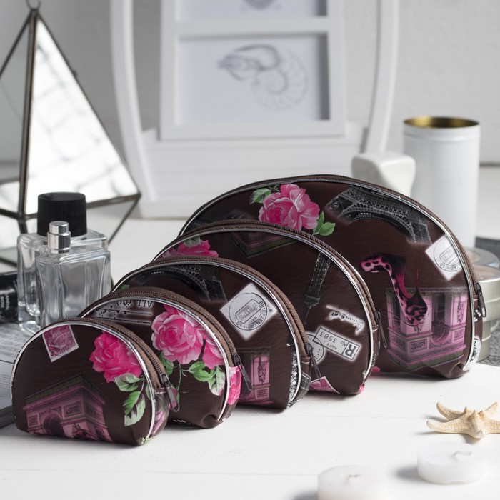 Набор косметичек 5 в 1 «Города» , отдел на молнии, цвет коричневый