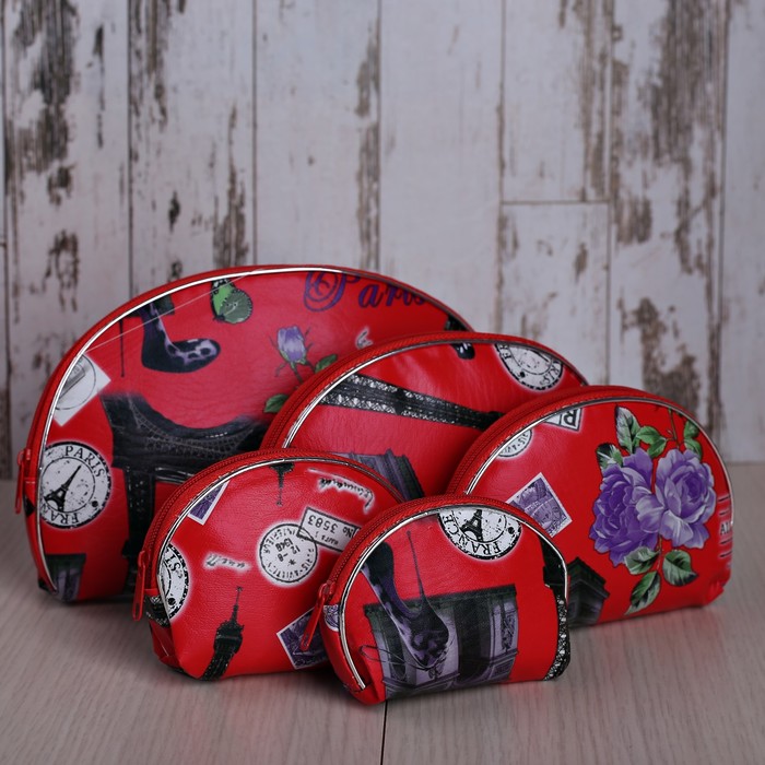 Набор косметичек 5 в 1 «Города», отдел на молнии, цвет красный