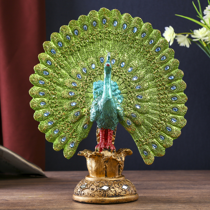 Сувенир полистоун "Павлин с распустившимся хвостом на пьедестале" стразы 25х21,5х8,5 см