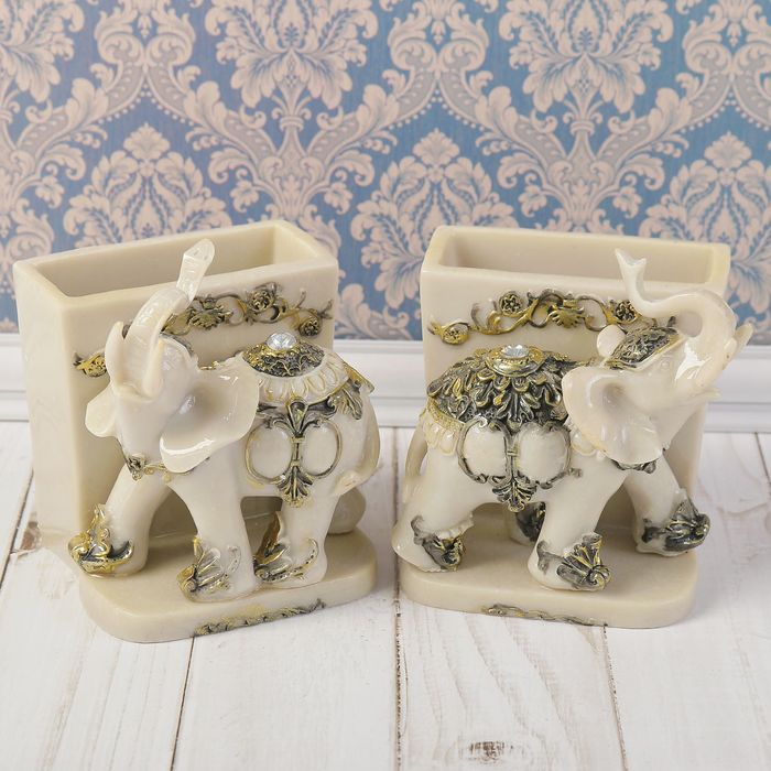 Сувенир полистоун карандашница "Слон белый мрамор в ажурной попоне" МИКС 10,5х9х8 см