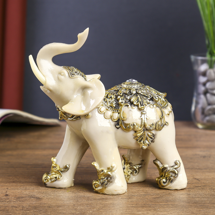 Сувенир полистоун "Слон белый мрамор в ажурной попоне" МИКС 15х13х6,3 см