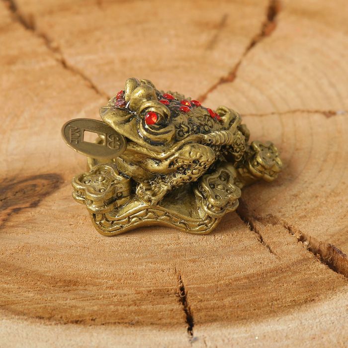 Нэцкэ полистоун "Жаба на жезле Жуи" бронза 3,2х4,8х3,5 см