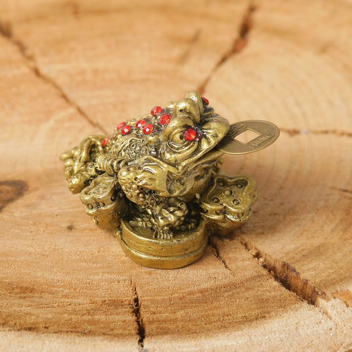 Нэцкэ полистоун "Жаба на жезле Жуи" бронза 3,2х4,8х3,5 см