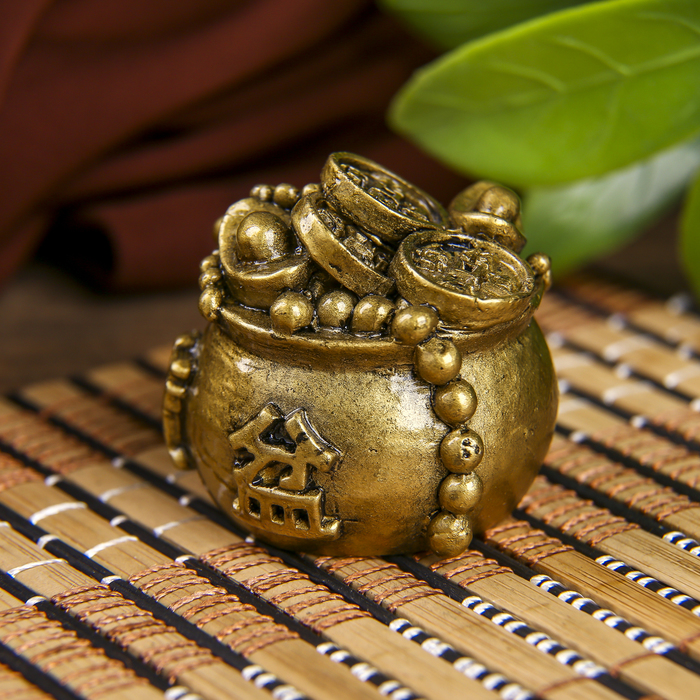 Нэцкэ полистоун "Мешок со слитками золота" бронза 3х3,5х3,5 см