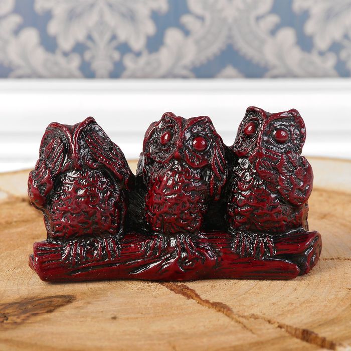 Нэцкэ полистоун "Совы: не вижу, не слышу, не скажу" бронза 4,6х8х2,3 см