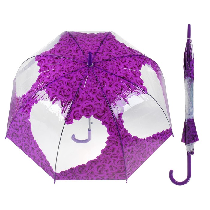Зонт-трость "Розы", механический, R=42, цвет фиолетовый