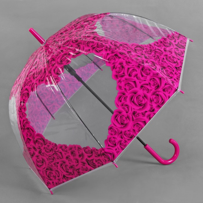 Зонт-трость "Розы", механический, R=42, цвет розовый