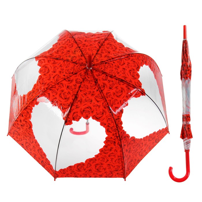 Зонт-трость "Розы", механический, R=42, цвет красный