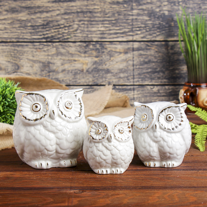 Сувенир керамика "Три белых совушки" набор 3 шт 11,5х11х10 см