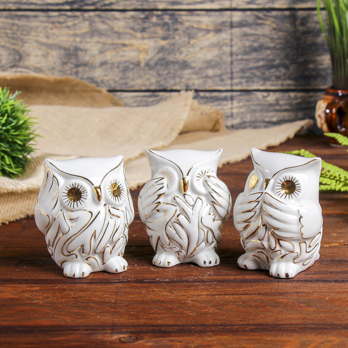 Сувенир керамика "Совушки: не вижу, не слышу, не скажу" набор 3 шт 9х6,5х7 см