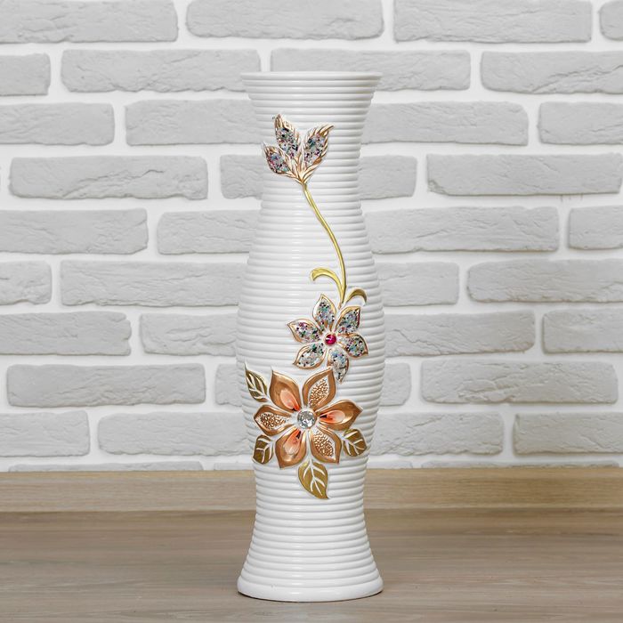 Ваза керамика напольная "Цветущая ветка" 60 см белая (2 вида)