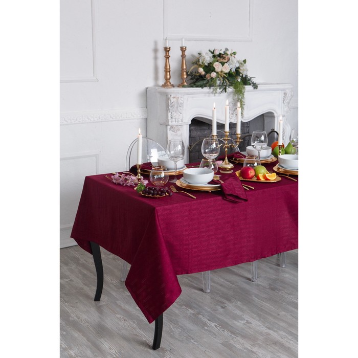 Набор столовый "Этель" Абстракция цв. Бордо (скат140*220,салф 40*40-8шт), 100% хл, жаккард