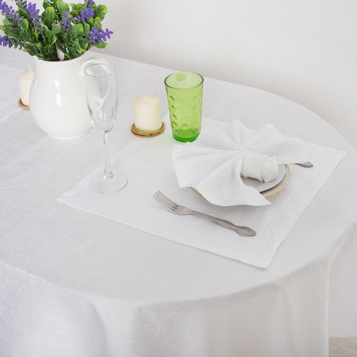 Набор столовый "Этель" Ромбы цв. Белый (скатерть 140*180,салф 40*40-6шт), 100% хл, жаккард