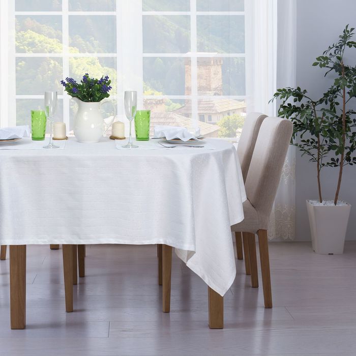 Набор столовый "Этель" Ромбы цв. Белый (скатерть 140*220,салф 40*40-8шт), 100% хл, жаккард