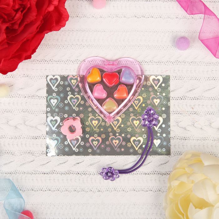 Набор косметики для девочки блеск для губ 6 цветов по 0,3 гр, резинка и заколочка для волос 186476