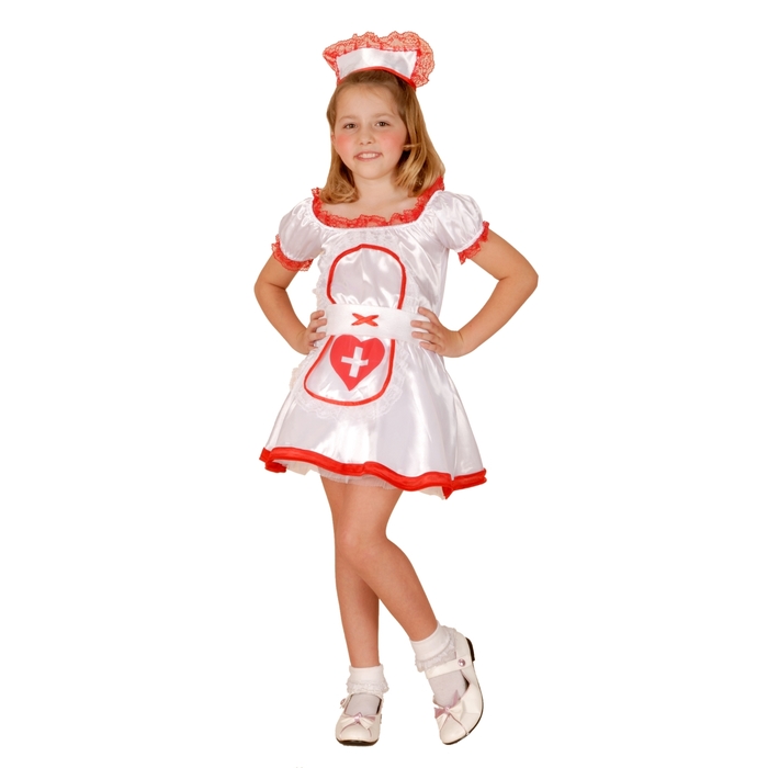 Карнавальный костюм "Медсестричка", платье, пояс, подъюбник, ободок, р-р M, рост 120-130 см