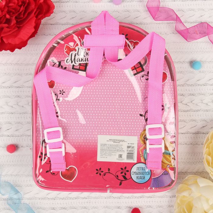 Набор косметики для девочки в рюкзачке тени 2,4 гр, помада 2,2 гр, блеск для губ 5 гр, аппликаторы