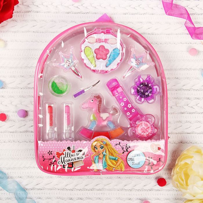 Набор косметики для девочки в рюкзачке тени 2,1 гр, помада 2,2 гр, блеск для губ 8 гр, аппликатор