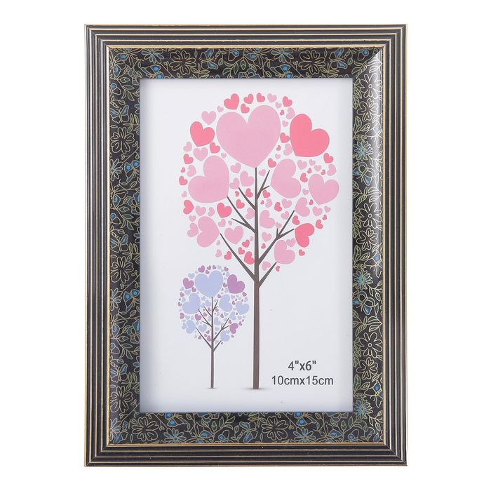 Фоторамка пластик 10х15 см "Цветочная лестница" чёрная с золотом