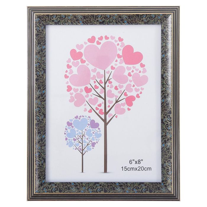 Фоторамка пластик 15х20 см "Цветочная лестница" чёрная с золотом