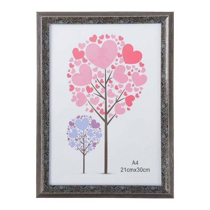 Фоторамка пластик формат А4 "Цветочная лестница" чёрная с золотом