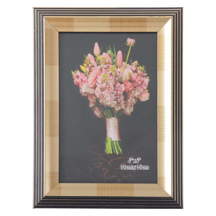 Фоторамка пластик 10х15 см "Лестница" золотая с чёрным