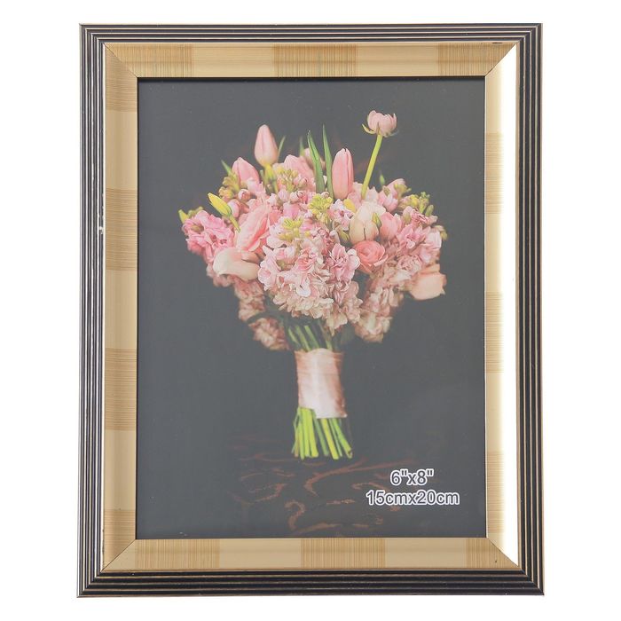 Фоторамка пластик 15х20 см "Лестница" золотая с чёрным