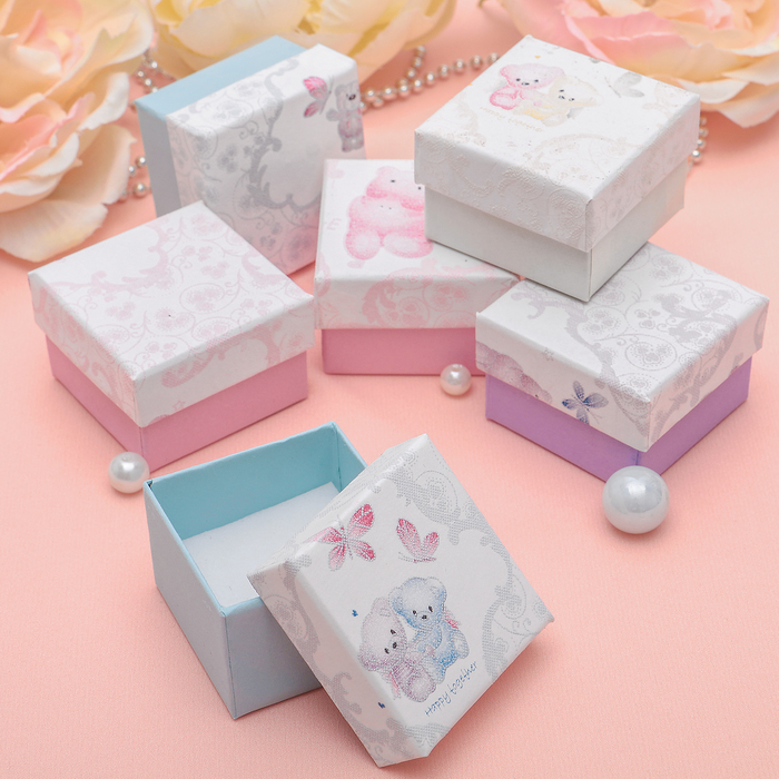 Коробочка подарочная под набор "Мишки",5*5*2,5 цвет МИКС, вставка белая