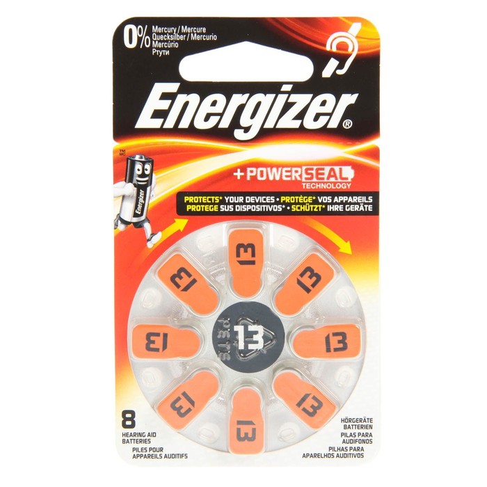 Батарейка цинковая Energizer (для слухового аппарата), 13, PR48-8BL, блистер, 8 шт.
