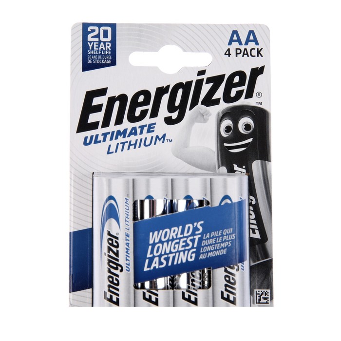 Батарейка литиевая Energizer Ultimate Lithium, AA, FR6-4BL, 1.5В, блистер, 4 шт. фотографии