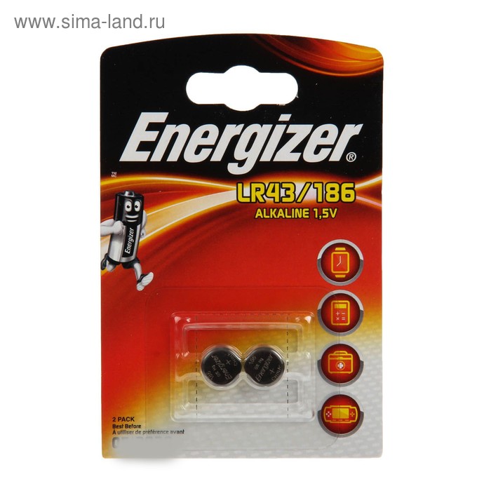 Батарейка алкалиновая Energizer, LR43 (186)-2BL, 1.5В, блистер, 2 шт.