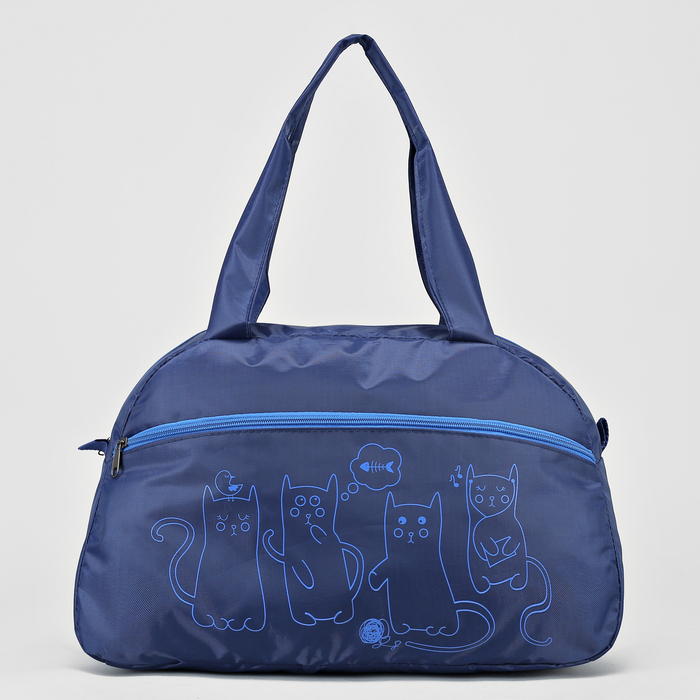 Сумка спортивная 46*20*26, 1 отд на молнии, кошки синий/голубой