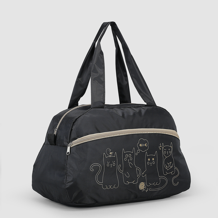 Сумка спортивная "Кошки", отдел на молнии, цвет чёрный/бежевый