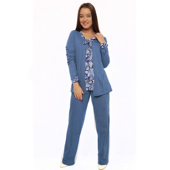 Комплект женский (топ, брюки, халат) М97 цвет синий, р-р 44
