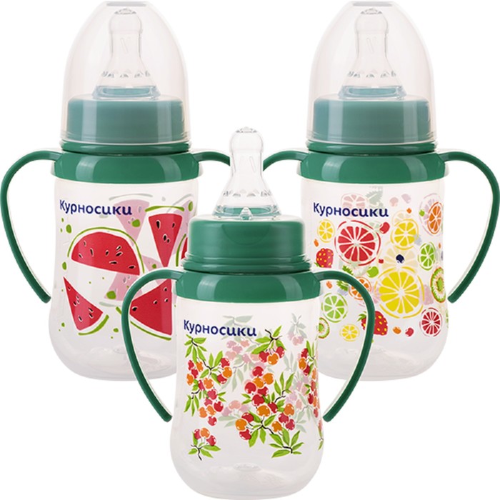 Бутылочка для кормления «Фрукты», приталенная, с ручками и 2 силиконовыми сосками, 125 мл, от 6 мес.