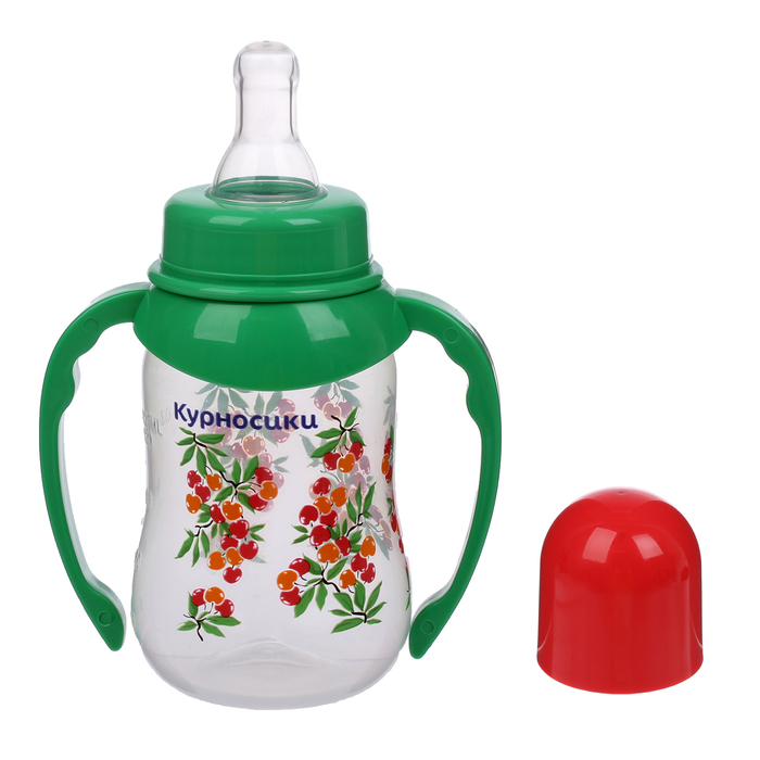 Бутылочка для кормления «Фрукты», приталенная, с ручками и 2 силиконовыми сосками, 125 мл, от 6 мес.