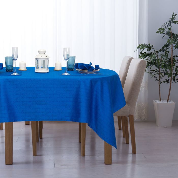 Набор столовый "Этель" Ромбы цв. Синий (скатерть 140*280,салф 40*40-10шт), 100% хл, жаккард   241147