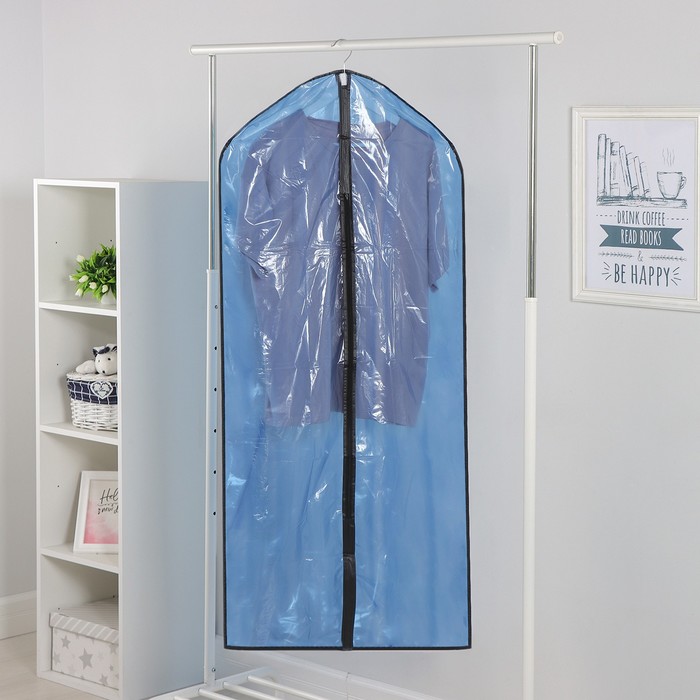 Чехол для одежды Доляна, 60137 см, полиэтилен, цвет синий прозрачный