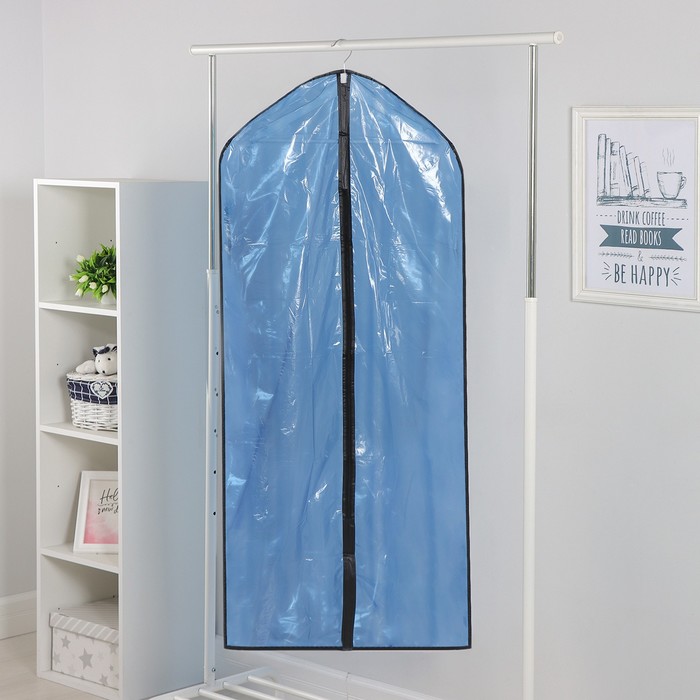 Чехол для одежды Доляна, 60×137 см, полиэтилен, цвет синий прозрачный