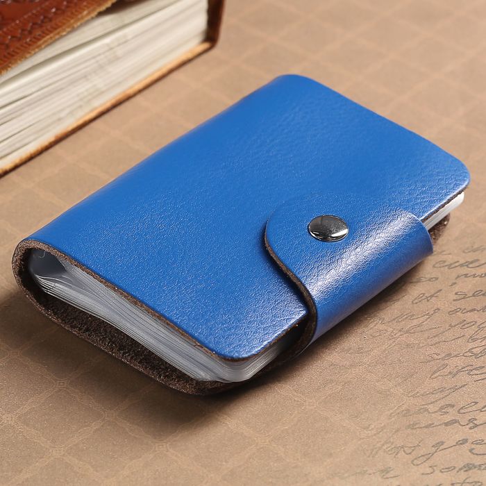 Визитница, 26 холдеров на кнопке, цвет синий