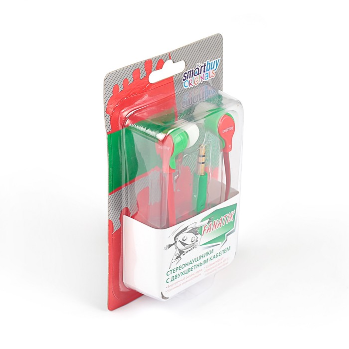 Наушники SmartBuy FANATIK, вакуумные, плоский двухцветный провод: красный/зелёный