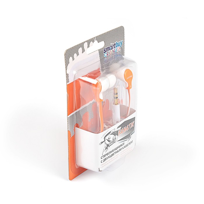 Наушники SmartBuy FANATIK, вакуумные, плоский двухцветный провод: оранжевый/белый